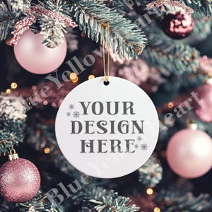 Mockup Blank White Round Ceramic Christmas Ornament Mock up, Christmas Gift Mock-up, Tree Ornaments Mockups, Holiday decoration mock-up