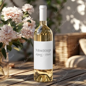 4x6 Wine Bottle Label Mock Up, Wine Bottle Sticker Label Mockup PSD, Champagne Label Mock-up, White Wine Label Mocks, PSD Bottle Label