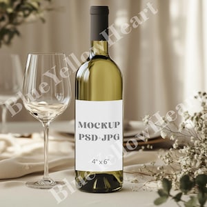 Wine Bottle Label Mock Up, 4x6 Wine Bottle Sticker Label Mockup PSD, Champagne Label Mock-up, White Wine Label Mocks, PSD Bottle Label