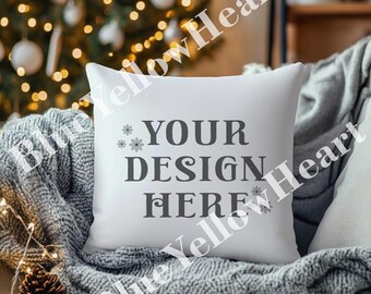 Throw Pillow Mock up, Decorative Pillow Mockup, Blank Mock-up Rustic Holiday Christmas Theme, Pillow Mockup Product, Mocks JPG