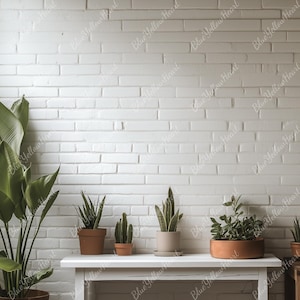 Home Office Zoom Background, White Brick Wall Virtual Home Office Backdrop, Modern Background for Teams Meetings & Work From Home