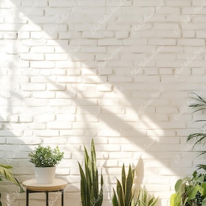 Home Office Zoom Background, White Brick Wall Virtual Home Office Backdrop, Modern Background for Teams Meetings & Work From Home