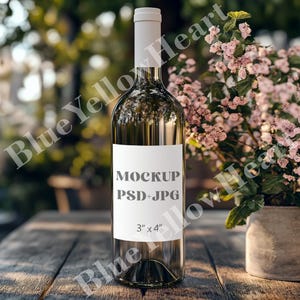 Wine Bottle Label Mock Up, Wine Bottle Sticker 3x4 Label Mockup PSD, Champagne Label Mock-up, White Wine Label Mocks, PSD Bottle Label