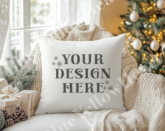 Throw Pillow Mock up, Decorative Pillow Mockup, Blank Mock-up Rustic Holiday Christmas Theme, Pillow Mockup Product, Mocks JPG