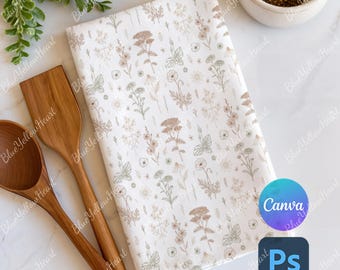 White Kitchen Towel Mockup, Photoshop & Canva Tea Towel Mock, Kitchen Hand Towel Mock-Up, Rustic Tea Towel Mockup, Blank Linen Kitchen Towel