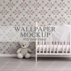 Nursery Wallpaper Mockup, Baby Room PSD Wall Mockup, Kids bedroom Mocks, Crib & Wallpaper Mockup, Interior Wall Mock-ups, Wall Decal Mock up