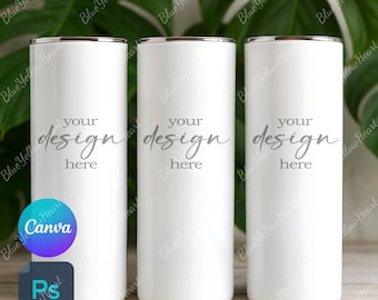 20 Oz Skinny Tumbler Mockup, Full Wrap Mock-up, Smart Object PSD Mockup & PNG Canva Mockup with Overlay Tumbler Mockup, Skinny Tumbler Mock