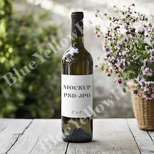 3x4 Wine Bottle Label Mock Up, Wine Bottle Sticker Label Mockup PSD, Champagne Label Mock-up, White Wine Label Mocks, PSD Bottle Label