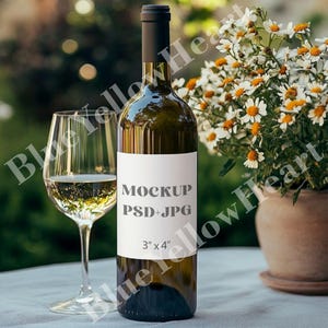 Wine Bottle Label Mock Up, Wine Bottle Sticker 3x4 Label Mockup PSD, Champagne Label Mock-up, White Wine Label Mocks, PSD Bottle Label
