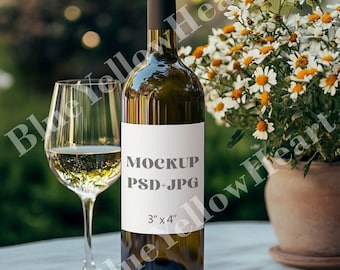 Maqueta de etiqueta de botella de vino, maqueta de etiqueta adhesiva de 3 x 4 para botella de vino en formato PSD, maqueta de etiqueta de champán, maquetas de etiquetas de vino blanco, etiqueta de botella en formato PSD