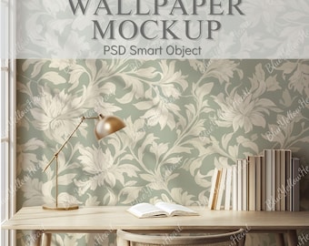 Maqueta de papel tapiz, maqueta de pared de oficina, maqueta PSD de pared de escritorio, maqueta de objeto inteligente para interiores, calcomanía de pared, maqueta de papel tapiz moderno