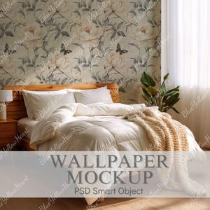 Wallpaper Mockup, Headboard Wallpaper Mockup, PSD Smart Object, Interior Wall Mock-ups, Wall Decal Mock up, Bedroom Wall Mock-up