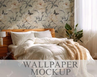 Wallpaper Mockup, Headboard Wallpaper Mockup, PSD Smart Object, Interior Wall Mock-ups, Wall Decal Mock up, Bedroom Wall Mock-up