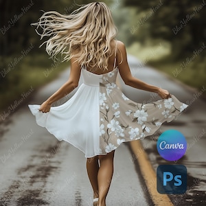 Summer Dress Mockup PSD Smart Object, Canva Overlay PNG, Model Fabric Mockup for Seamless Pattern Design, Closeup Textile Preview Template