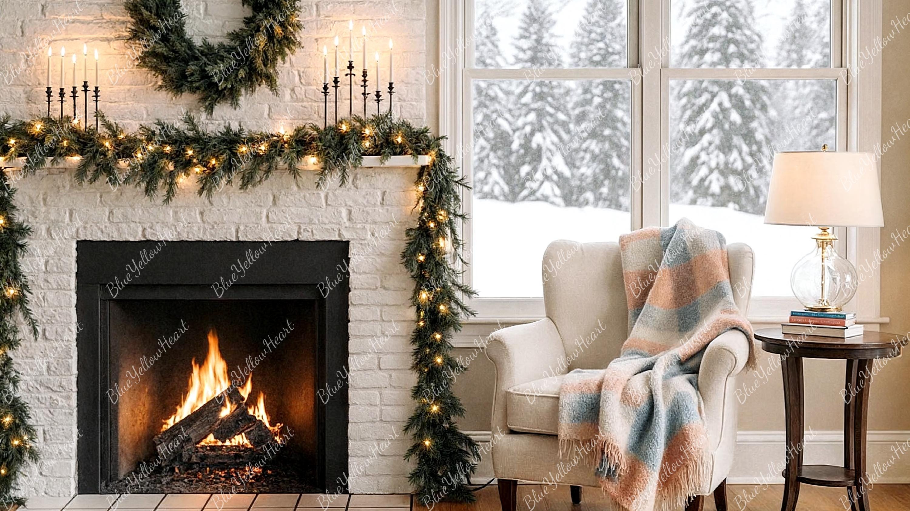 Christmas Zoom Backgrounds, Winter Cozy Home Office Digital Backdrop ...
