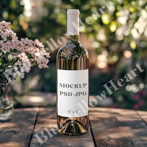 4x6 Wine Bottle Label Mock Up, Wine Bottle Sticker Label Mockup PSD, Champagne Label Mock-up, White Wine Label Mocks, PSD Bottle Label