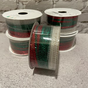 Christmas Ribbon, Red, Green and White Ribbons, 1/8 in x 18 Yr Ribbon, Decor and Gift Wrap