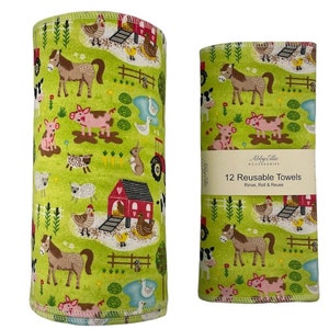 Toalhas de “papel” sem papel 12-10”x14” 1 camada / Cozinha ecológica/Cozinha sem papel/Toalhas de pano reutilizáveis Guardanapos de desperdício zero Animais de fazenda
