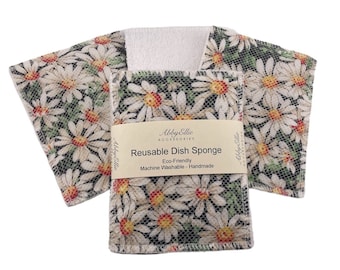 Washable Reusable Dish Sponge, Eco Friendly Scrubbies, Kitchen Scrubber. Zero Waste Home Gift for Mom Friend Coworkers House, Floral Flowers