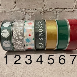 Christmas Ribbon, Seasons Greetings Ribbons, 7/8 in x 3 Yards Ribbon, Santa Clause Snowflakes Decor, Red, Green Gold Ribbons for Gift Wrap