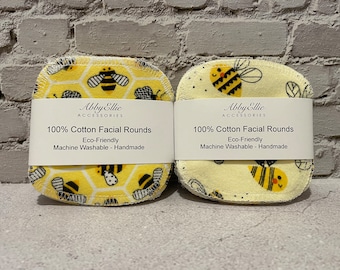 Reusable Facical Rounds Eco Friendly Makeup Remover Pads Bumblebee - Set of 12, 4” x 4” Buzz-Worthy