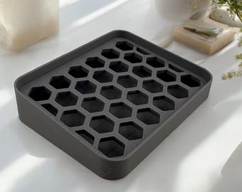 Portasapone: design minimalista a nido d'ape, decorazione moderna per il bagno, stampato in 3D.