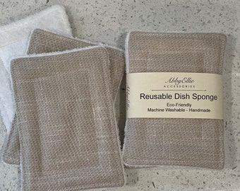 Tan Reusable Kitchen sponge, Zero waste sponge, Eco-friendly sponge, Dish Scrubber Zero Waste Kitchen, Dish Sponge Pack of 3 Washable Sponge