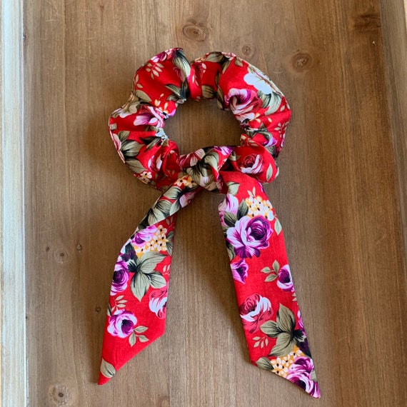 Floral Hair Scarf Scrunchie Hair Scarf Ponytail Fabric Hair Etsy