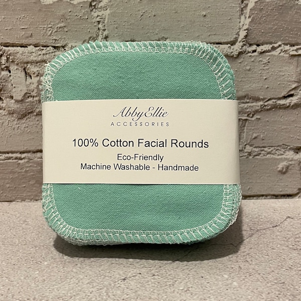 Reusable Cotton Facial Rounds 4”x4” | Washable Makeup Remover Pad| Eco Friendly Cotton Rounds - Green