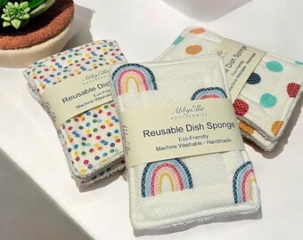 Reusable Washable Dish sponge, Zero Waste Products for Kitchen, Eco-friendly, Dish Scrubber, Gift for Mom, Hostess, Teacher, Friend 3 Pack