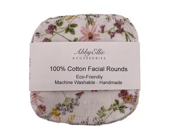 12 Reusable Cotton Facial Rounds 4”x4” | Washable Makeup Remover Pad| Eco Friendly Cotton Rounds - Vintage Floral Print