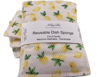 Reusable Kitchen Sponge, Eco Friendly Sponges, Dish Scrubber. Zero Waste Kitchen Sponge, Lemons Sponges