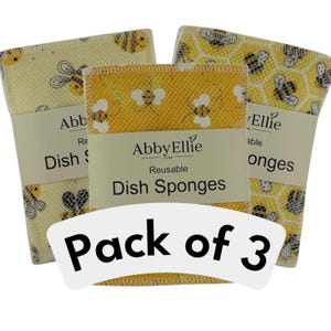 Reusable Washable Kitchen Sponge, Eco Friendly Sponges, Dish Scrubber. Zero Waste Kitchen Sponge, Bumble Bees Sponges, Pack of 3