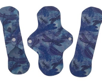 Panty Liners with Wings and Snaps | Thin, Breathable, Soft | 100% Cotton Flannel Pantyliners | Every Day Pad | Light Flow | Dragonflies