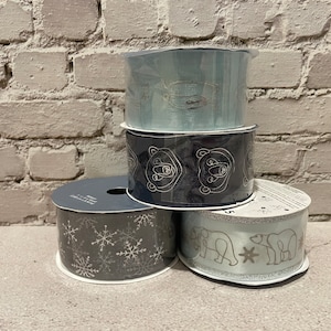 Christmas Ribbon, Wonderland Ribbons, 1 1/2 in x 10Yr Holiday Ribbons Penguins, Bears Snowflakes Decor and Gift Wrap
