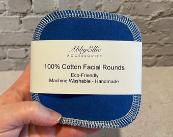 Reusable Cotton Facial Rounds 4”x4” | Washable Makeup Remover Pad| Eco Friendly Cotton Rounds - Blue