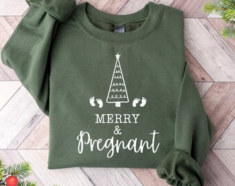 Merry and Pregnant Christmas Pregnancy Sweatshirt, Christmas Pregnancy Announcement Shirt, Couple Pregnancy Reveal Shirt