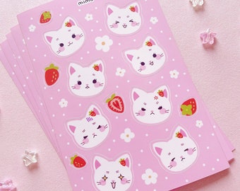 Mimo Kitty! - (VINYL STICKER SHEET) Cute Strawberry Pink Cat