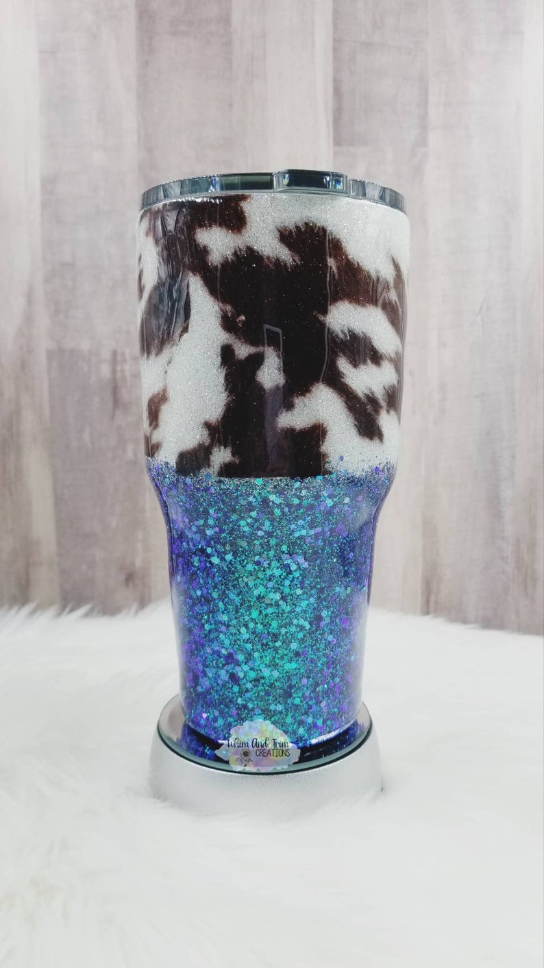 Personalized 30oz cowhide glitter insulated tumbler with Etsy