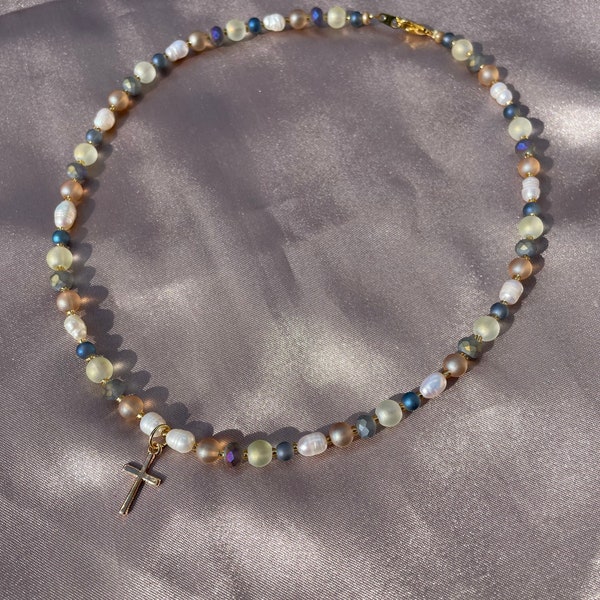 Bead Cross Necklace Etsy