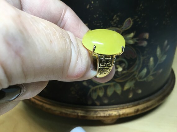 Rare Yellow Jade Ring set in 14k Yellow Gold