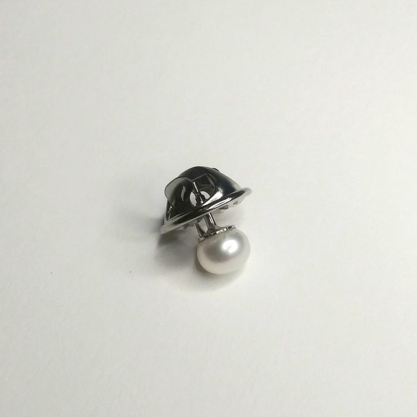 White Men Women Small Lapel Or Tie 6mm White Freshwater Button Pearl Formal Brooch Pin