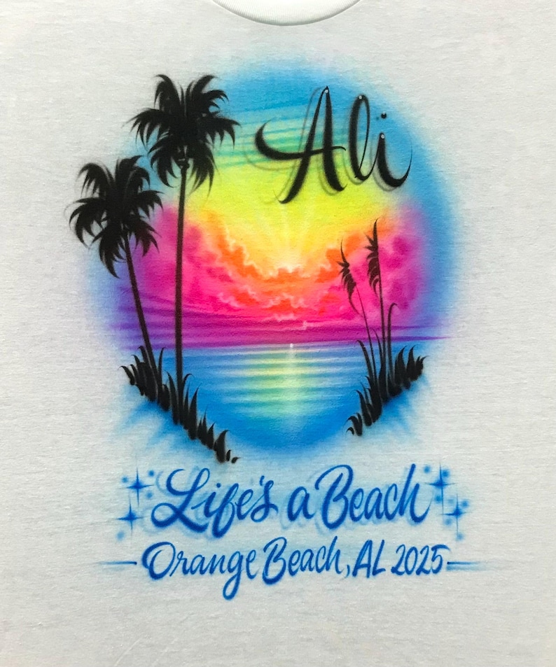 Airbrushed Beach Vacation Shirt: Personalized Names & Dates image 2
