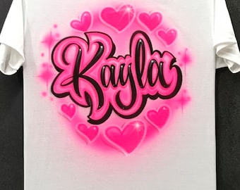 Airbrush T shirt hearts script name T shirt/Crop top