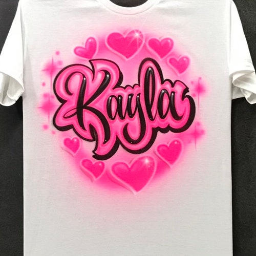 Airbrush T-shirt: Custom Name with Hearts Design