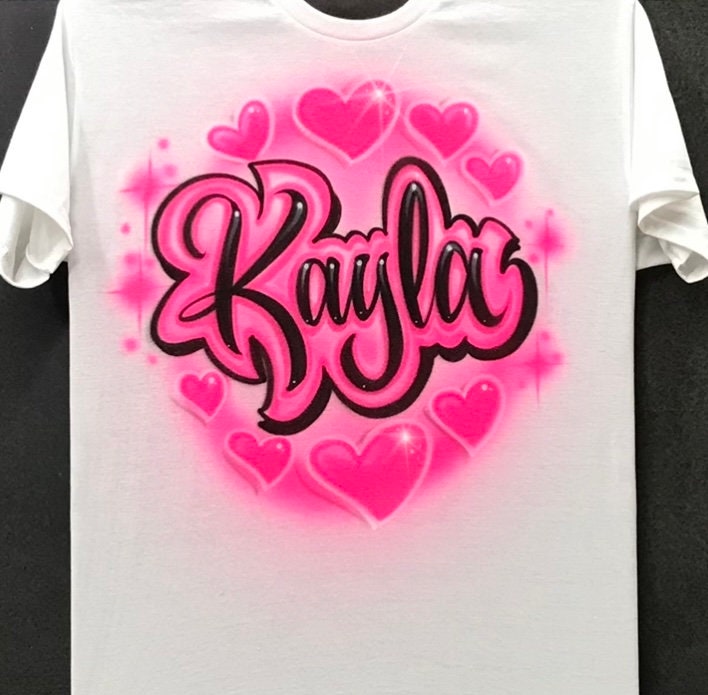 【S/E/O】 seoheads HEART AIRBRUSH T-SHIRT PINK Airbrush T Shirt Hearts Script Name T Shirt/crop Top - Etsy