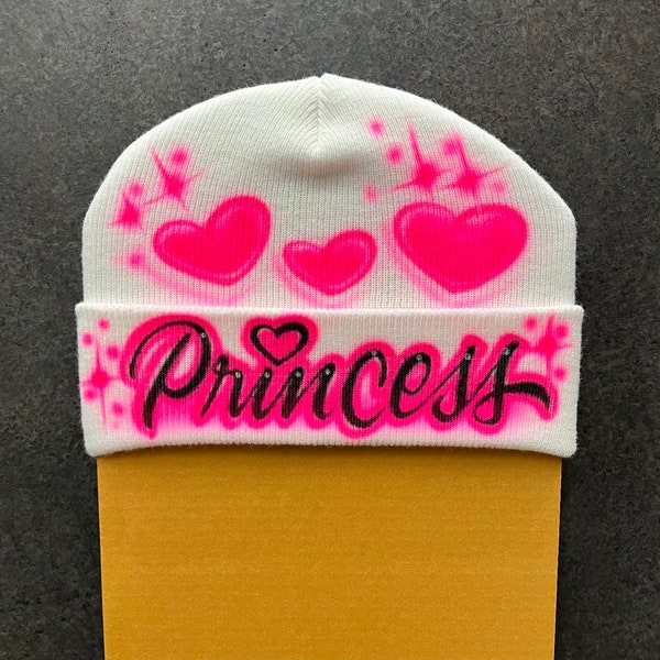 Airbrushed princess/name beanie