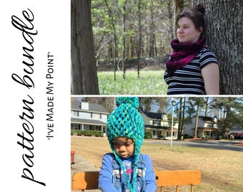 CROCHET PATTERN BUNDLE|I've Made My Point Pattern Bundle|Crochet Beanie Pattern|Crochet Triangle Cowl Pattern|Crochet Earflap Hat|Yarnique