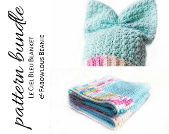 CROCHET PATTERN BUNDLE | Le Ciel Bleu Blanket and Fabowlous Beanie | Crochet For Baby | Crochet Baby Patterns | Baby Pattern Bundle