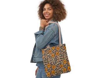 Reusable African Print Canvas Tote Bag with Colored Straps